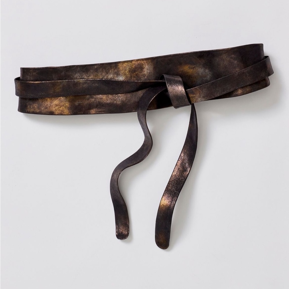 Free People ADA Leather Obi Wrap Belt in Midnight